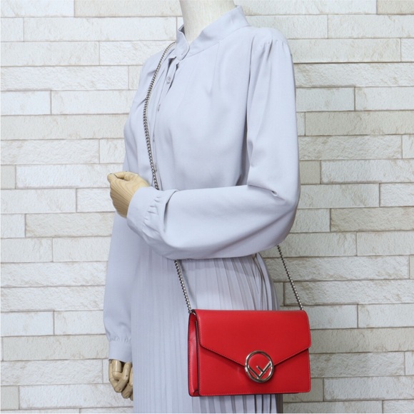 Fendi F is Fendi Chain Red Calfskin Leather Envelope Shoulder & Crossbody Bag ✨✨ - Picture 13 of 14